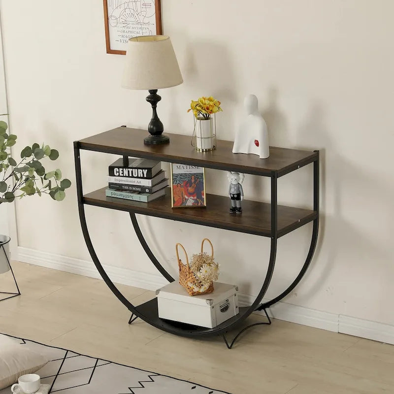 48 Table console moderne à 3 niveaux pour canapé avec étagères de rangement Table en forme d'arc - 48
