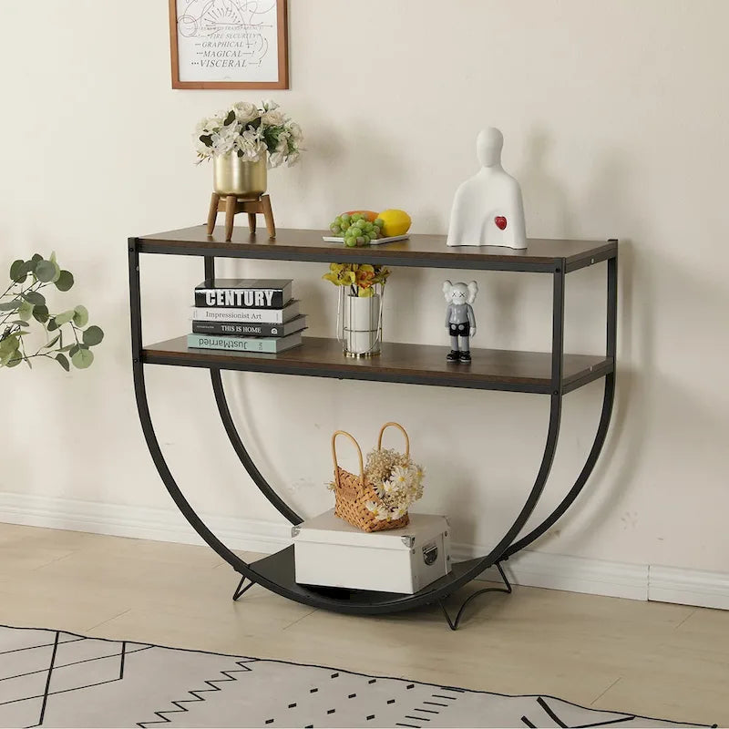 48 Table console moderne à 3 niveaux pour canapé avec étagères de rangement Table en forme d'arc - 48