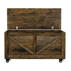 Banc de rangement en bois sur roulettes avec freins