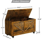 Banc de rangement en bois sur roulettes avec freins
