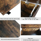 Banc de rangement en bois sur roulettes avec freins