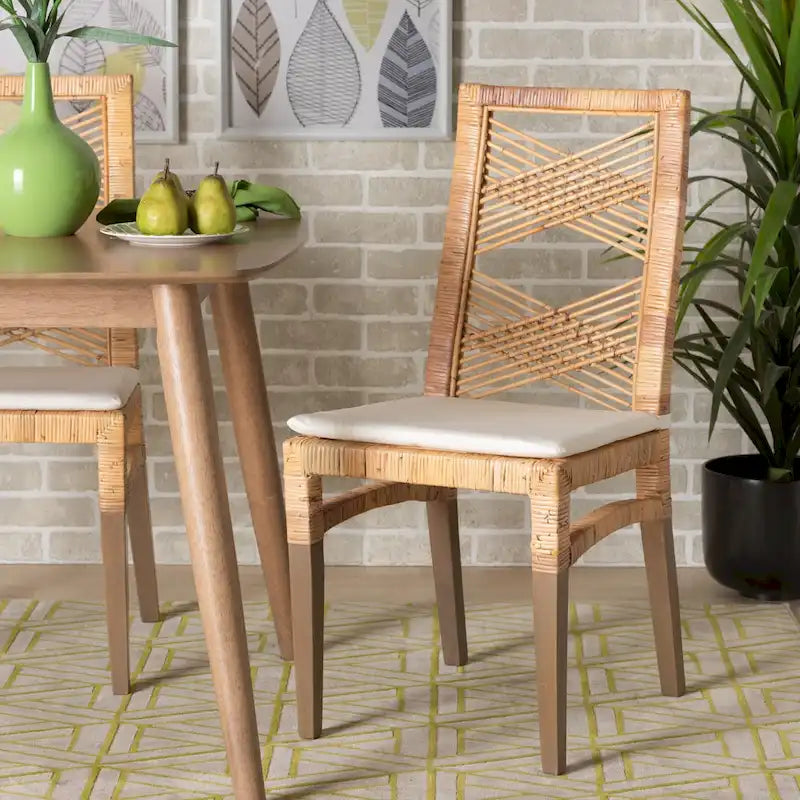 Chaise de salle à manger en rotin brun naturel Poltak, style bohème moderne