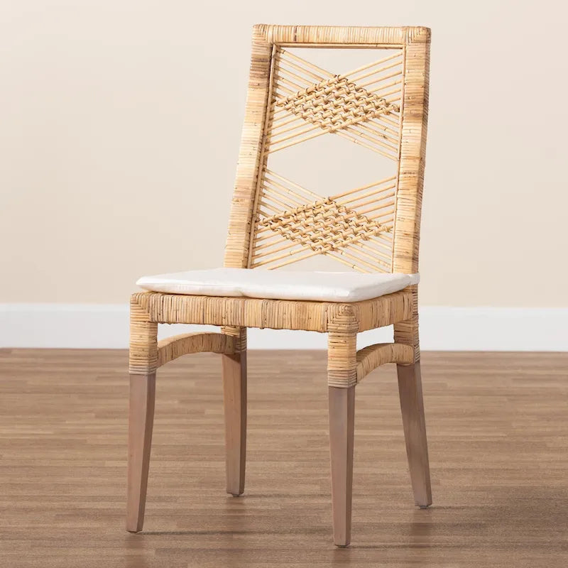 Chaise de salle à manger en rotin brun naturel Poltak, style bohème moderne