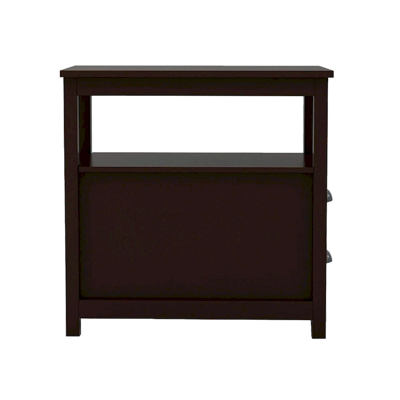 Table d'appoint Chevet étroit avec deux tiroirs et une étagère ouverte