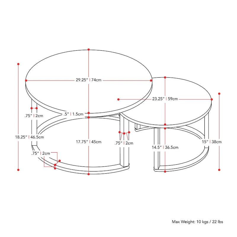Tables basses gigognes rondes Fort Worth (ensemble de 2), marron