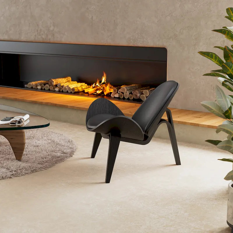 Fauteuil de salon en cuir tapissé, style coquille du milieu du siècle