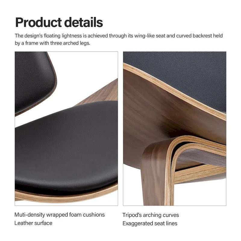 Fauteuil de salon en cuir tapissé, style coquille du milieu du siècle