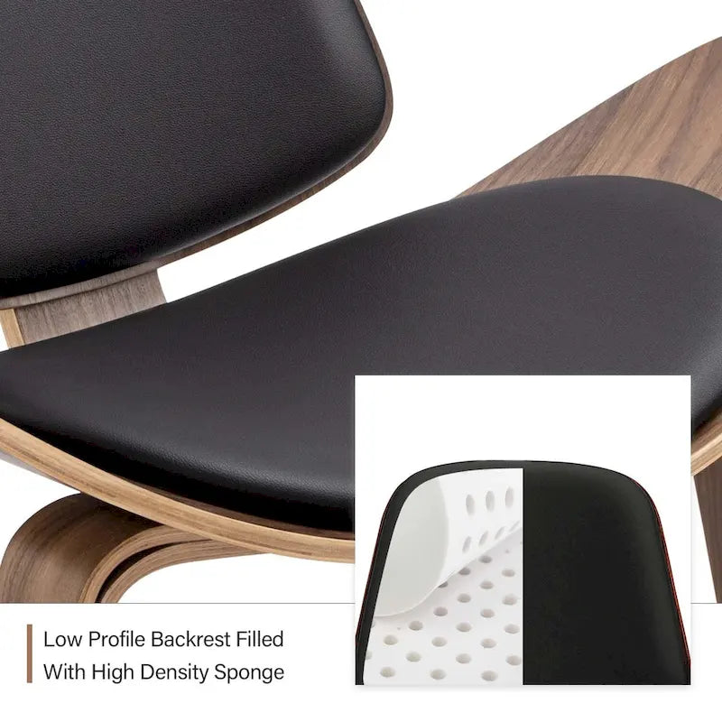 Fauteuil de salon en cuir tapissé, style coquille du milieu du siècle
