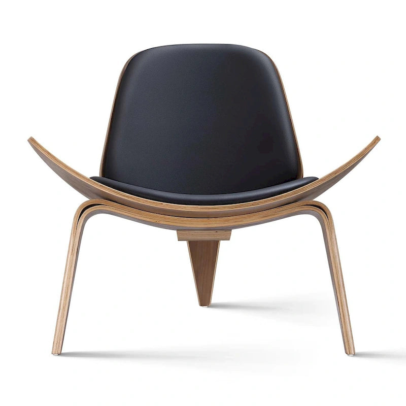 Fauteuil de salon en cuir tapissé, style coquille du milieu du siècle