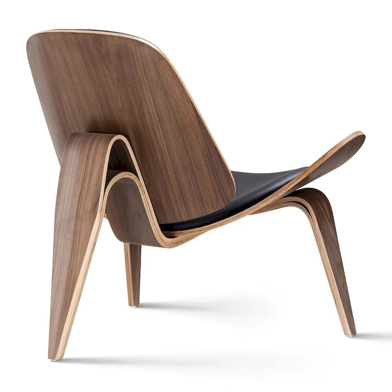 Fauteuil de salon en cuir tapissé, style coquille du milieu du siècle