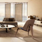 Fauteuil de salon en cuir tapissé, style coquille du milieu du siècle