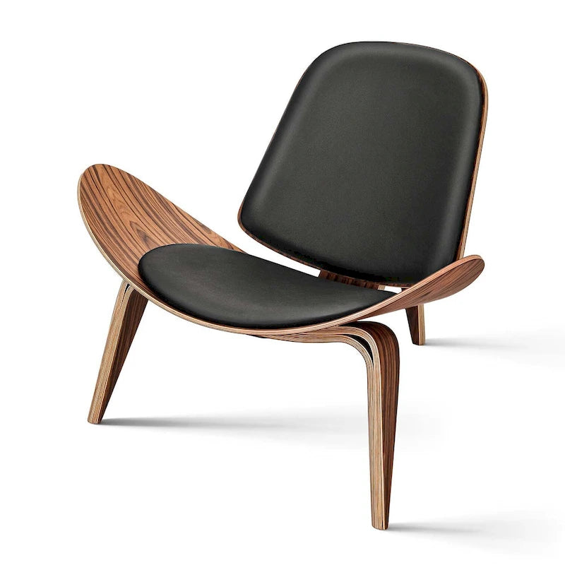 Fauteuil de salon en cuir tapissé, style coquille du milieu du siècle