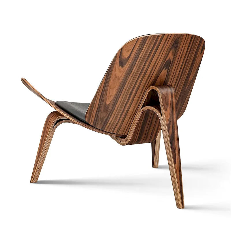 Fauteuil de salon en cuir tapissé, style coquille du milieu du siècle