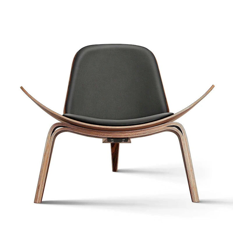 Fauteuil de salon en cuir tapissé, style coquille du milieu du siècle