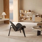 Fauteuil de salon en cuir tapissé, style coquille du milieu du siècle