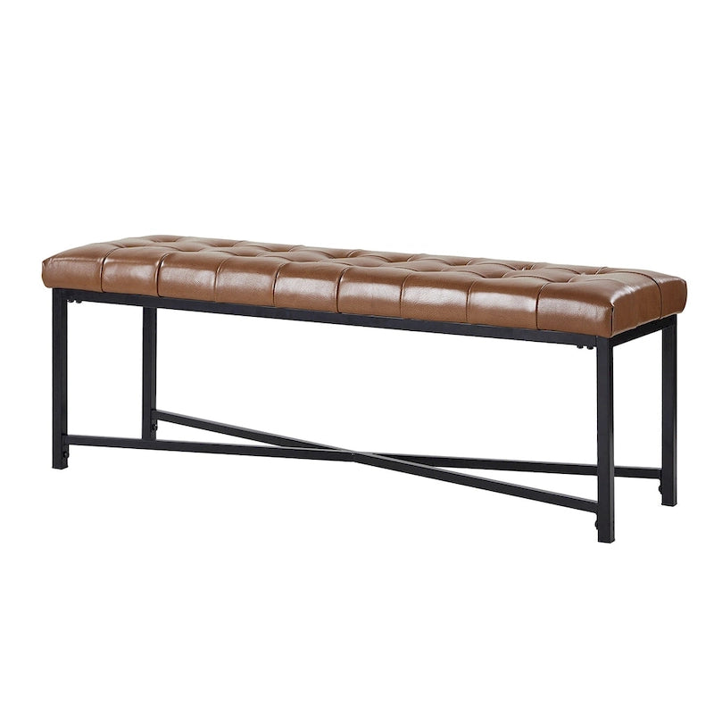 Banc rembourré en cuir véritable Eberhard Modern 50.5 avec pieds en métal par