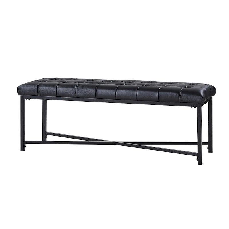 Banc rembourré en cuir véritable Eberhard Modern 50.5 avec pieds en métal par