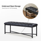 Banc rembourré en cuir véritable Eberhard Modern 50.5 avec pieds en métal par