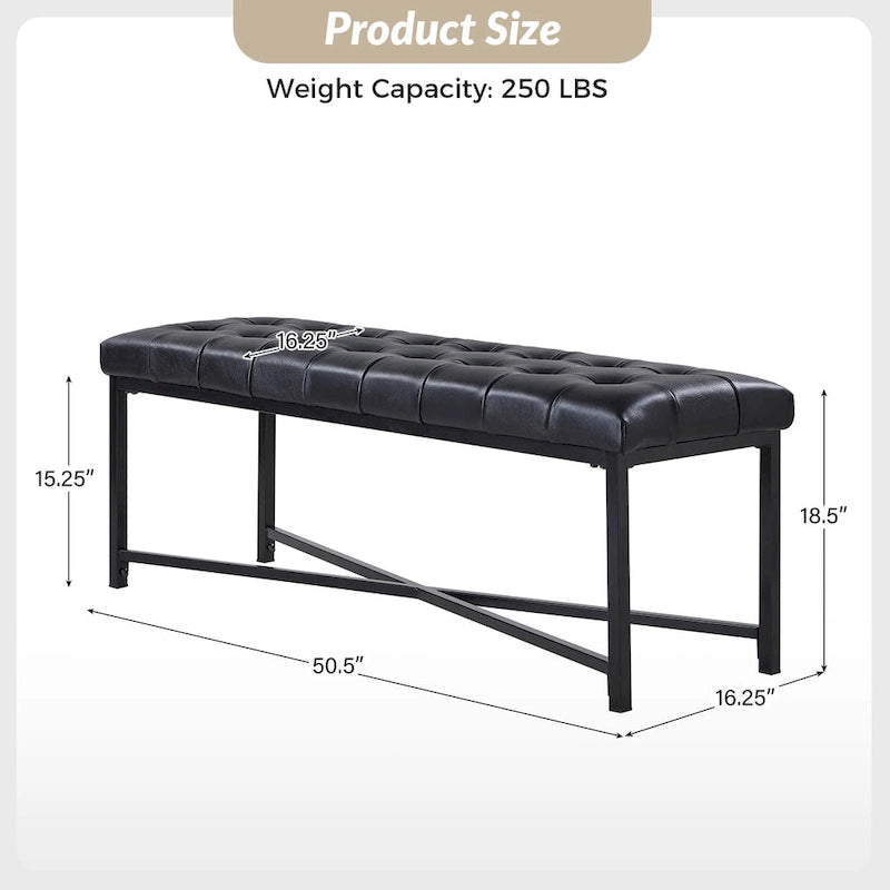 Banc rembourré en cuir véritable Eberhard Modern 50.5 avec pieds en métal par