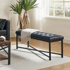 Banc rembourré en cuir véritable Eberhard Modern 50.5 avec pieds en métal par