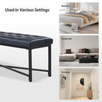 Banc rembourré en cuir véritable Eberhard Modern 50.5 avec pieds en métal par