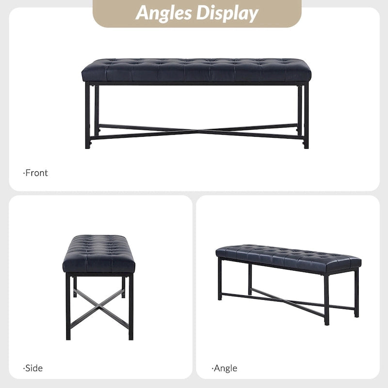 Banc rembourré en cuir véritable Eberhard Modern 50.5 avec pieds en métal par