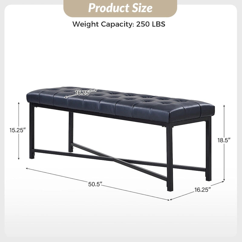 Banc rembourré en cuir véritable Eberhard Modern 50.5 avec pieds en métal par