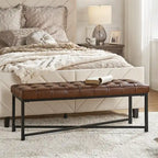Banc rembourré en cuir véritable Eberhard Modern 50.5 avec pieds en métal par