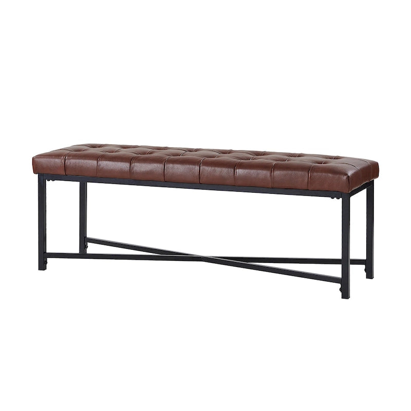 Banc rembourré en cuir véritable Eberhard Modern 50.5 avec pieds en métal par