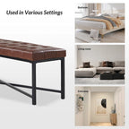 Banc rembourré en cuir véritable Eberhard Modern 50.5 avec pieds en métal par