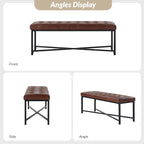 Banc rembourré en cuir véritable Eberhard Modern 50.5 avec pieds en métal par