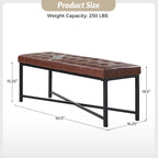 Banc rembourré en cuir véritable Eberhard Modern 50.5 avec pieds en métal par