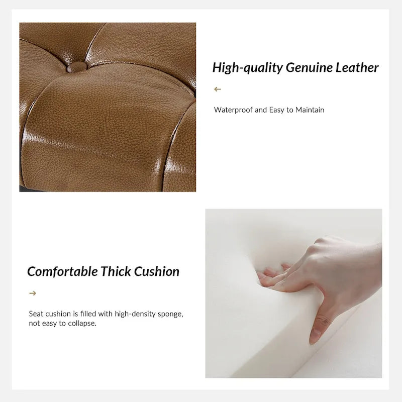 Banc rembourré en cuir véritable Eberhard Modern 50.5 avec pieds en métal par