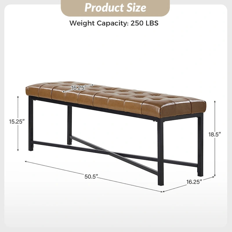 Banc rembourré en cuir véritable Eberhard Modern 50.5 avec pieds en métal par