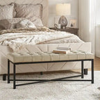 Banc rembourré en cuir véritable Eberhard Modern 50.5 avec pieds en métal par
