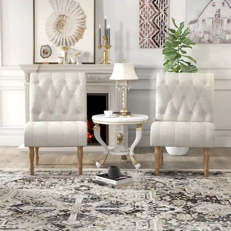 Fauteuil d'appoint rembourré pour chambre à coucher, salon, sans accoudoirs, avec pieds en bois