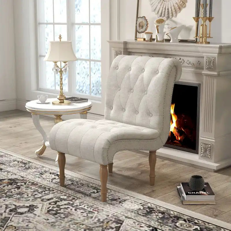 Fauteuil d'appoint rembourré pour chambre à coucher, salon, sans accoudoirs, avec pieds en bois