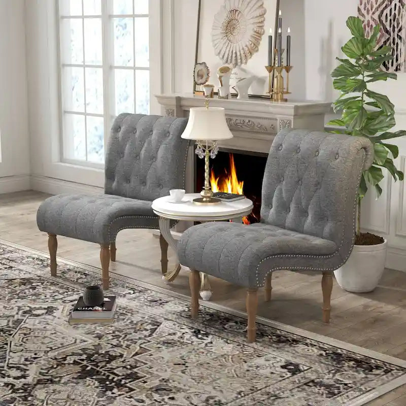 Fauteuil d'appoint rembourré pour chambre à coucher, salon, sans accoudoirs, avec pieds en bois