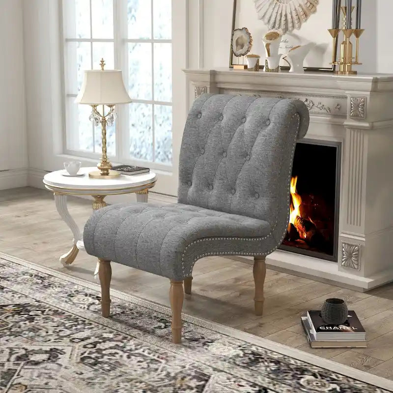 Fauteuil d'appoint rembourré pour chambre à coucher, salon, sans accoudoirs, avec pieds en bois