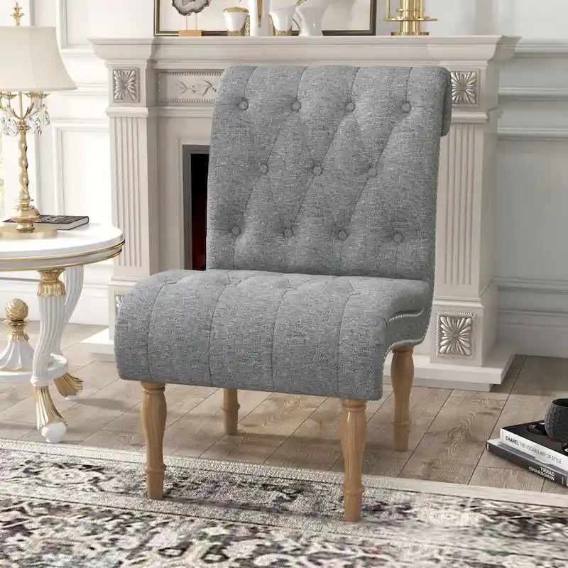 Fauteuil d'appoint rembourré pour chambre à coucher, salon, sans accoudoirs, avec pieds en bois
