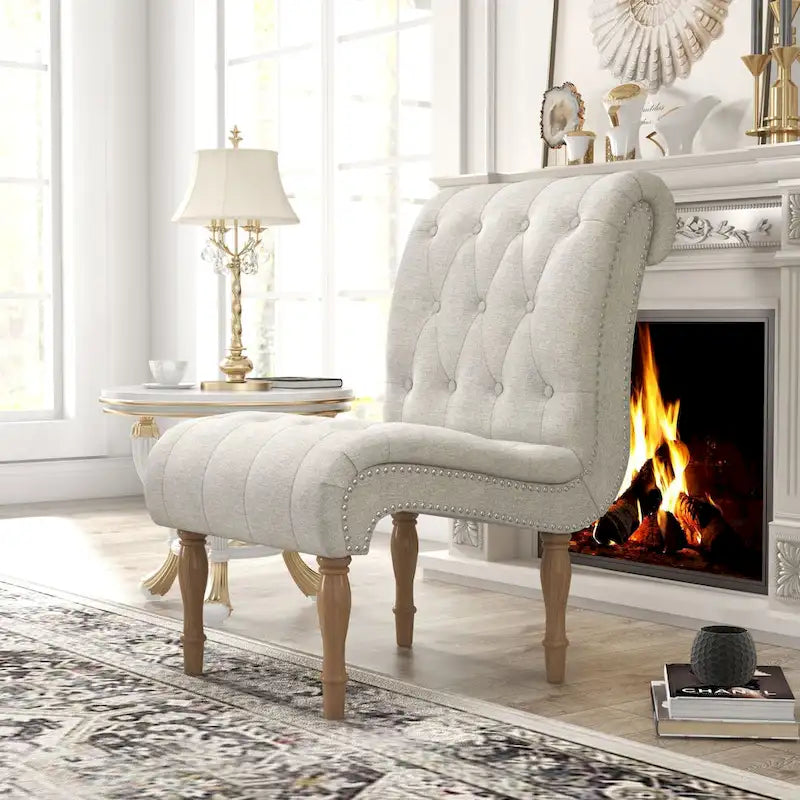 Fauteuil d'appoint rembourré pour chambre à coucher, salon, sans accoudoirs, avec pieds en bois
