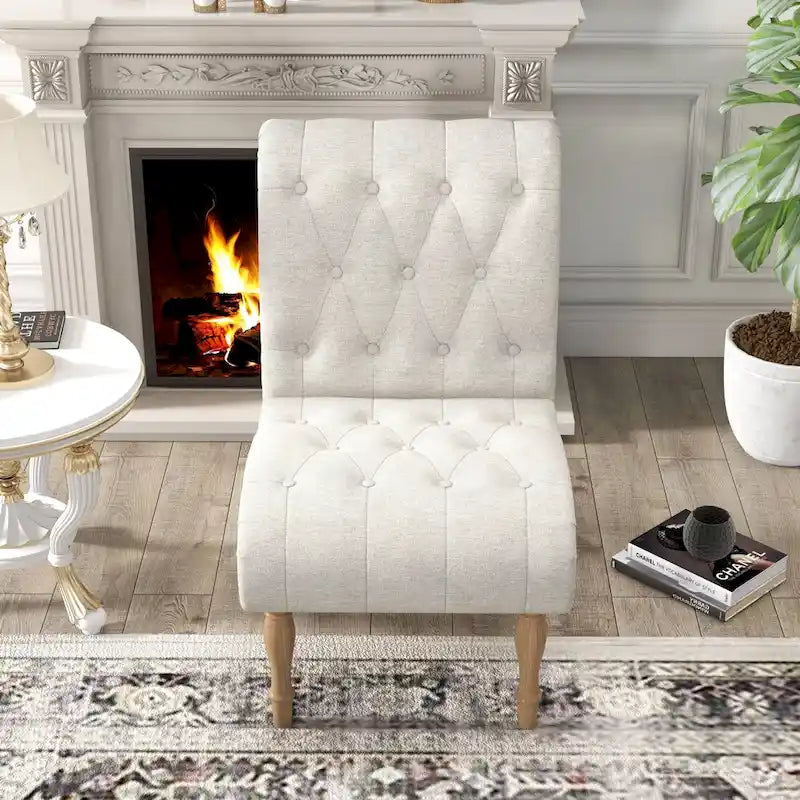 Fauteuil d'appoint rembourré pour chambre à coucher, salon, sans accoudoirs, avec pieds en bois