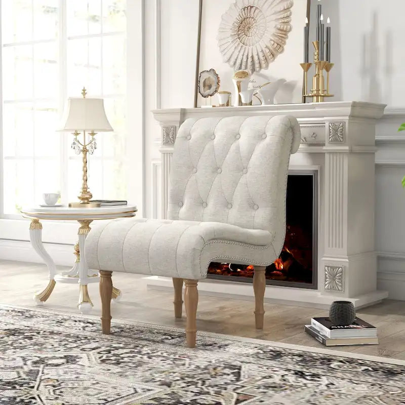 Fauteuil d'appoint rembourré pour chambre à coucher, salon, sans accoudoirs, avec pieds en bois