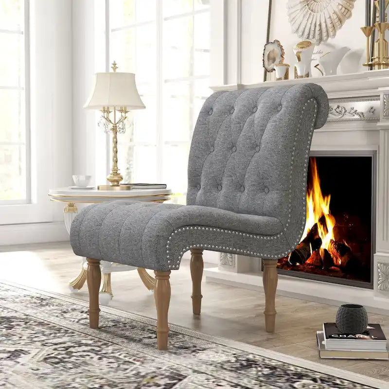 Fauteuil d'appoint rembourré pour chambre à coucher, salon, sans accoudoirs, avec pieds en bois