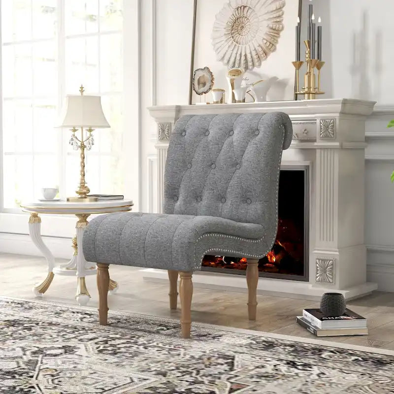 Fauteuil d'appoint rembourré pour chambre à coucher, salon, sans accoudoirs, avec pieds en bois