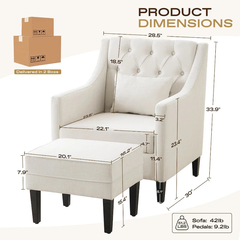 Fauteuil Club Confortable avec Repose-pieds et Oreiller