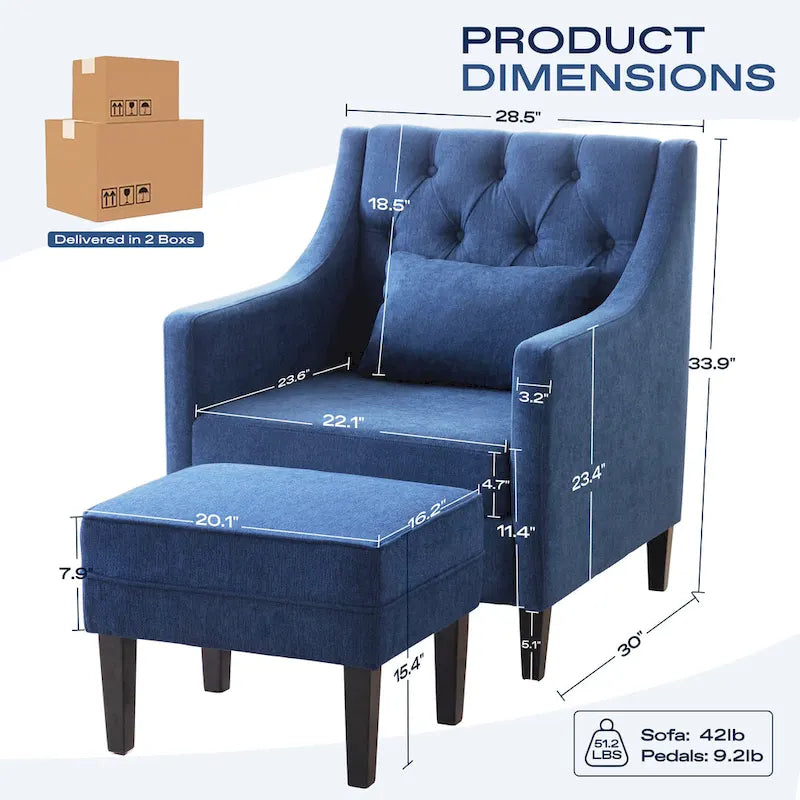 Fauteuil Club Confortable avec Repose-pieds et Oreiller