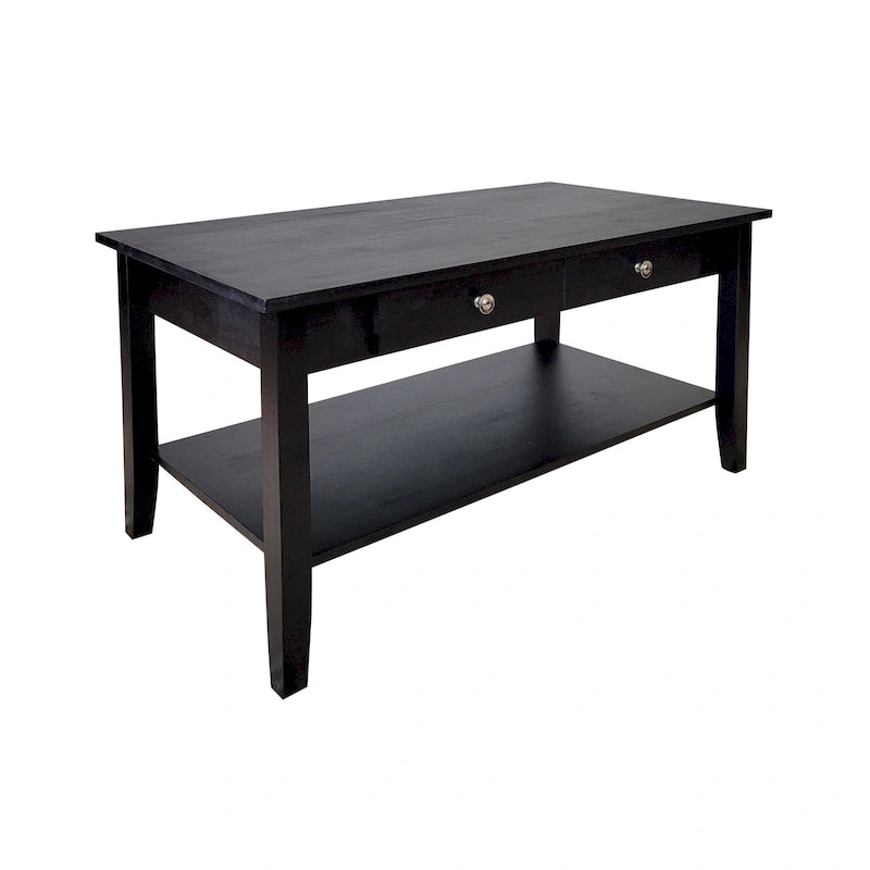 Table basse en acacia massif avec tiroir et étagère inférieure