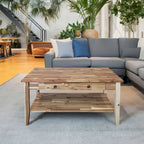Table basse en acacia massif avec tiroir et étagère inférieure