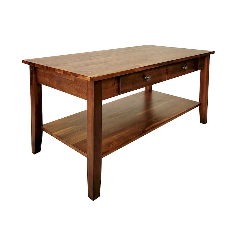 Table basse en acacia massif avec tiroir et étagère inférieure